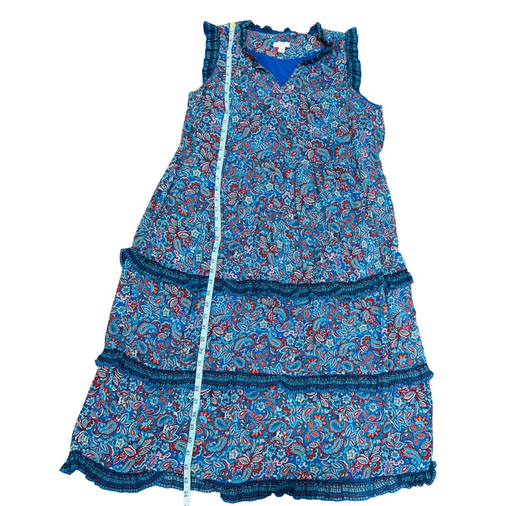 J.Jill Blue Paisley Tiered Ruffle Midi Dress Sleeveless V-Neck Petite‎ Medium - Picture 7 of 7